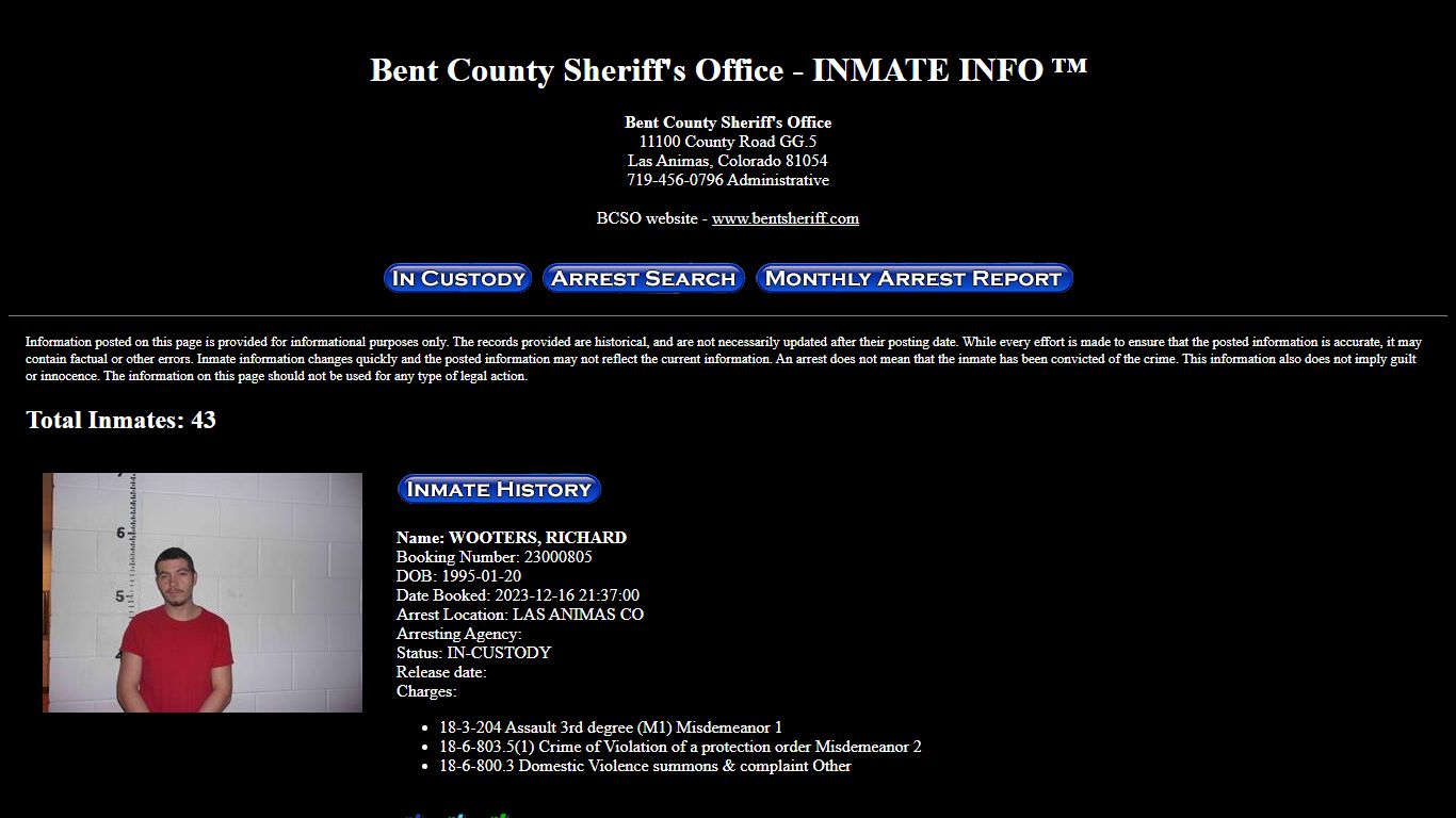 Bent County Sheriff's Office Arrested Inmate Info